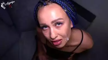 Hot babe gets a lot of facial cum - POV