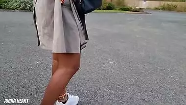 She Is A Teasing Bitch - Upskirt No Panties In A Public Car Park