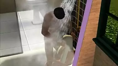 Blowjob in the shower! Made a sister | porno game, 3d, sims sex