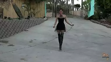 Vintage Car Babe Wearing Sexy Long Leather Boots