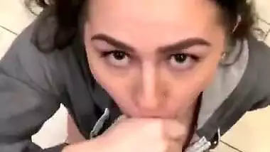 Horny Teen Girl Met at a Cafe Sneaking into Mens Room to Suck and Swallow