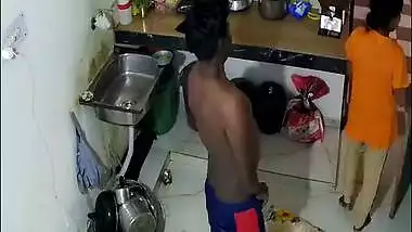 Indian aunty in yellow saree fuck! Horny lovers hidden sex in kitchen