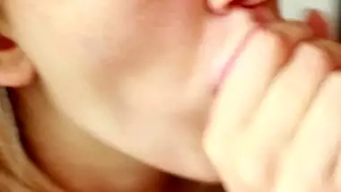 Blowjob close up. Blonde beautifully sucks dick