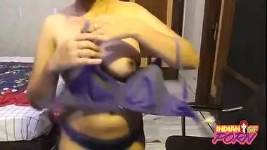 Indian GF In Blue Bra Showing Shaved Pussy On Webcam